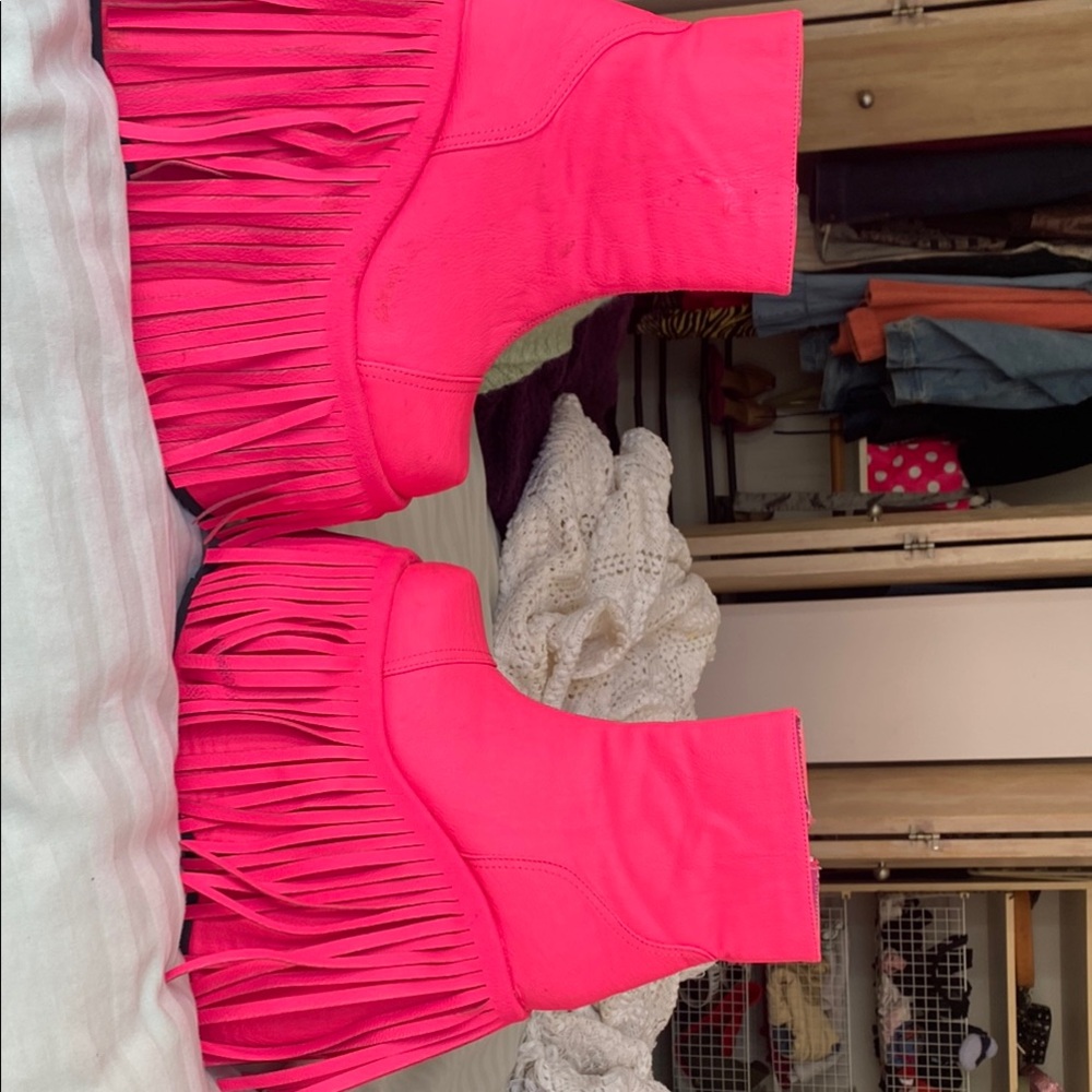 Pink Ruffled Heeled Boots for Night Out